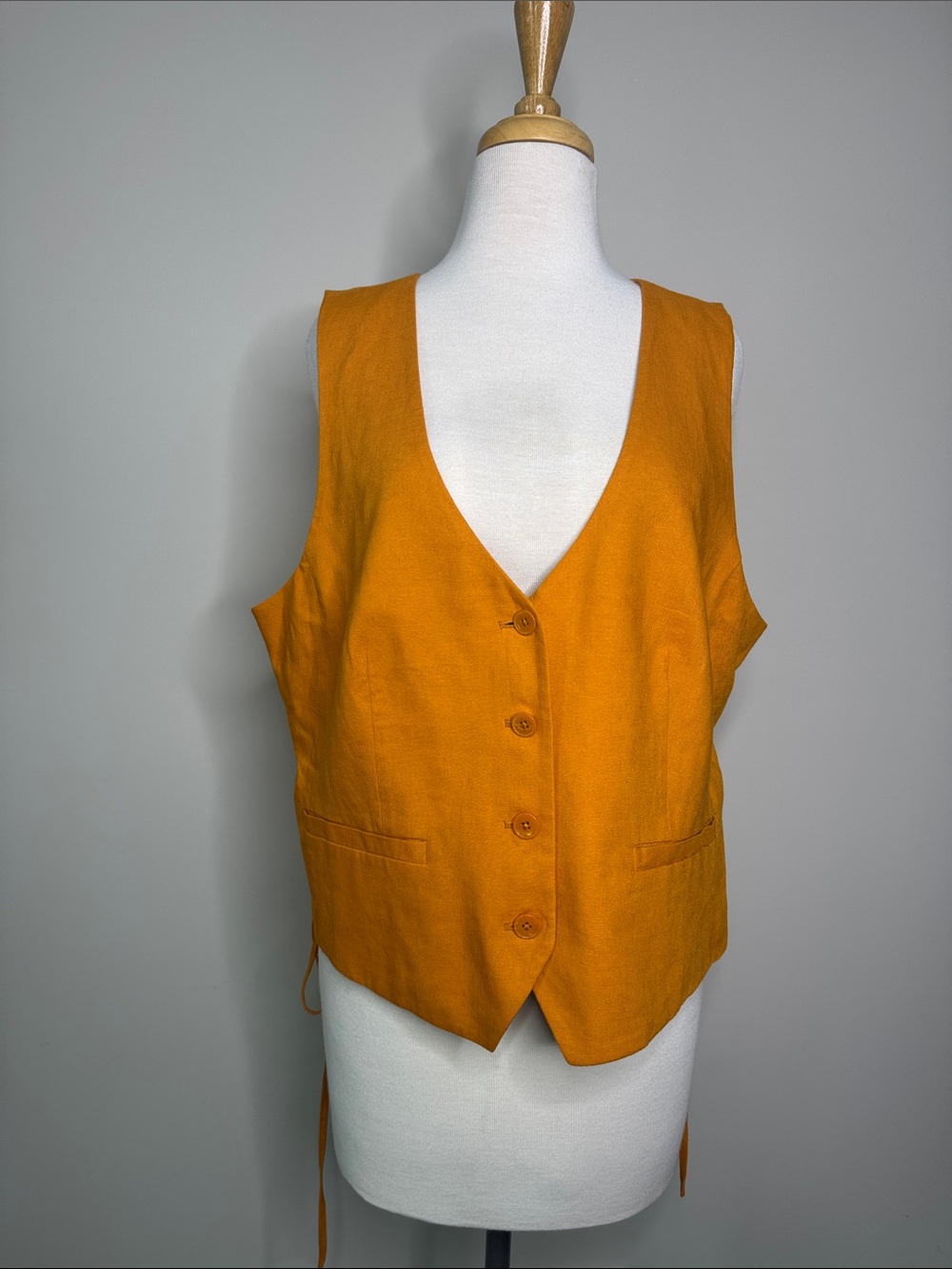 Express Mustard Yellow Linen Button Vest with Side Split  Size XL